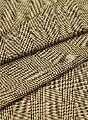 Костюмная стрейч (н) бежево-коричнево-бордовая стилизованная клетка - в интернет-магазине тканей Тессутидея арт. 05-4547