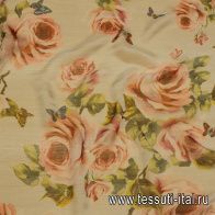 Шифон крэш (н) розы и бабочки на светло-сером - итальянские ткани Тессутидея арт. 10-3363