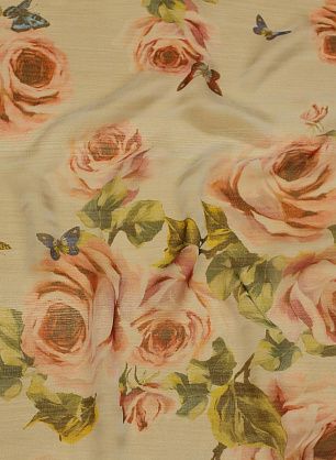 Шифон крэш (н) розы и бабочки на светло-сером - в интернет-магазине тканей Тессутидея арт. 10-3363
