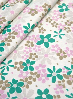 Хлопок костюмный стрейч (н) розово-бирюзово-коричневые цветы на белом - в интернет-магазине тканей Тессутидея арт. 01-5705