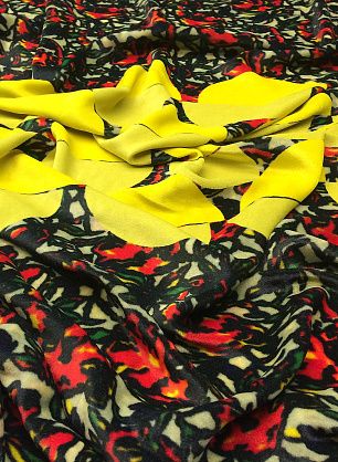 Бархат купон (1,7м) (н) растительный орнамент и желтые полукруги - в интернет-магазине тканей Тессутидея арт. 03-4835