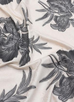 Жаккард (н) серо-черный цветочный рисунок на белом - в интернет-магазине тканей Тессутидея арт. 03-6770