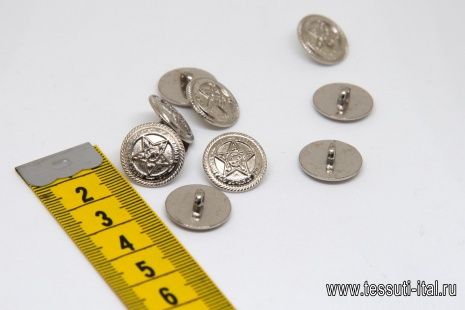 Пуговица металл серебро на ножке d-15мм со звездой - итальянские ткани Тессутидея арт. F-4580