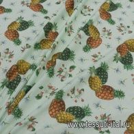 Трикотаж пике (н) ананасы на мятном - итальянские ткани Тессутидея арт. 12-1106