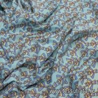Крепдешин стрейч (н) пчелы на голубом в стиле Valentino - итальянские ткани Тессутидея арт. 10-0642