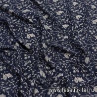 Крепдешин (н) растительный рисунок айвори на темно-синем - итальянские ткани Тессутидея арт. 10-2467