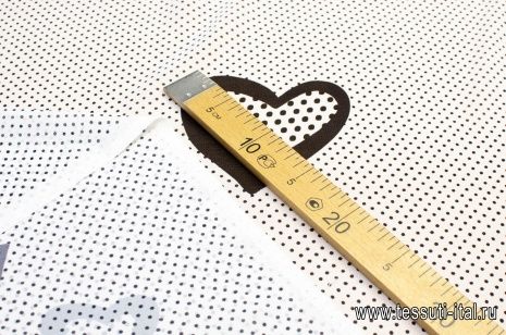 Шифон (н) черный горох и сердца на белом в стиле Moschino  - итальянские ткани Тессутидея арт. 02-8717
