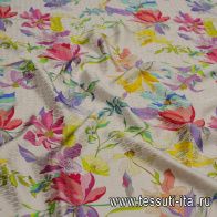 Шелк жаккард с люрексом (н) яркий цветочный рисунок на белом - итальянские ткани Тессутидея арт. 10-3279