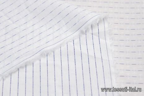 Сорочечная (н) бело-синяя полоска на белом рисунке - итальянские ткани Тессутидея арт. 01-5989