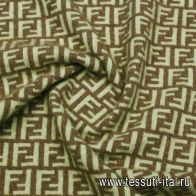 Трикотаж кашемир (н) светло-салатовый логотип на коричневом - итальянские ткани Тессутидея арт. 15-1133