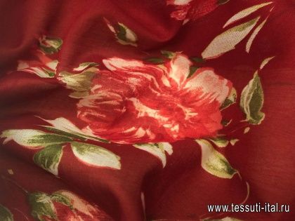 Батист (н) крупный цветочный орнамент на красном - итальянские ткани Тессутидея арт. 01-4620