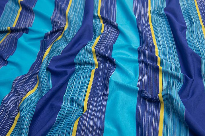 Трикотаж хлопок (н) сине-желто-голубая полоска в стиле Missoni - итальянские ткани Тессутидея арт. 12-0964