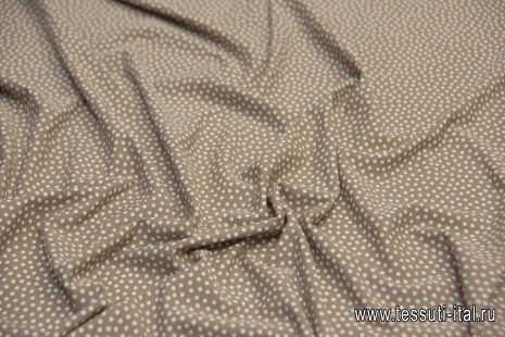 Трикотаж вискоза (н) белый горох на светло-коричневом - итальянские ткани Тессутидея арт. 14-1659