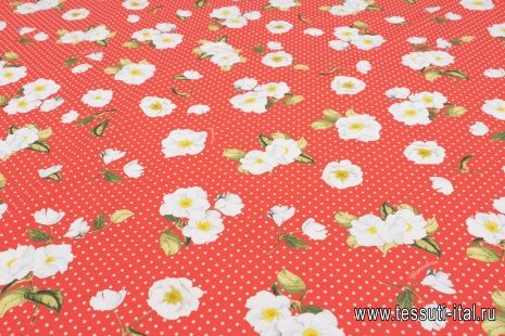 Хлопок (н) белые цветы и горох на красном - итальянские ткани Тессутидея арт. 01-6910