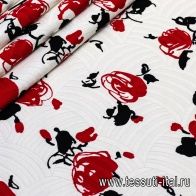 Жаккард (н) красно-черный орнамент на белом - итальянские ткани Тессутидея арт. 01-4927