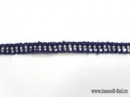 Тесьма шанель с пайетками сине-серая ш-1см - итальянские ткани Тессутидея арт. F-5185