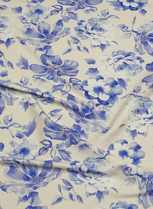Плательная вискоза+нейлон стрейч (н) голубые цветы на белом - в интернет-магазине тканей Тессутидея арт. 04-1742