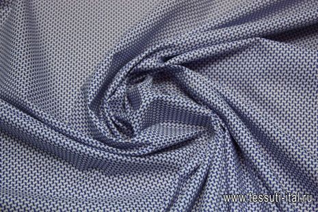 Сорочечная (н) синий геометрический орнамент на белом ш-150см ETRO - итальянские ткани Тессутидея арт. 01-3116