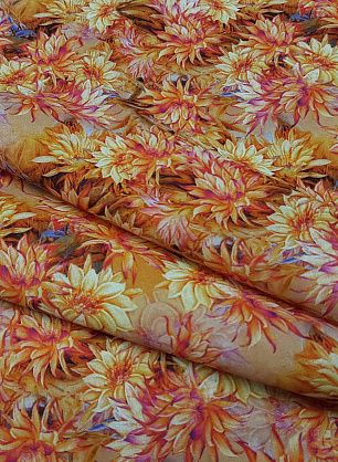 Плательная (н) желто-оранжевый цветочный орнамент - в интернет-магазине тканей Тессутидея арт. 01-4199