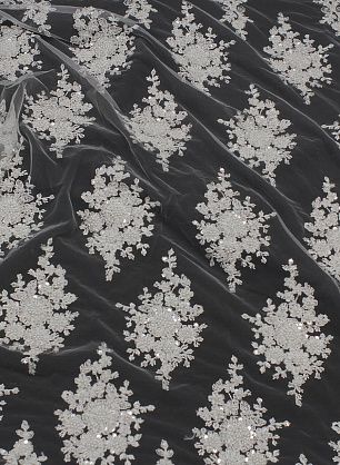 Кружевное полотно расшитое жемчугом, стеклярусом и пайетками (о) белое - в интернет-магазине тканей Тессутидея арт. 03-6949