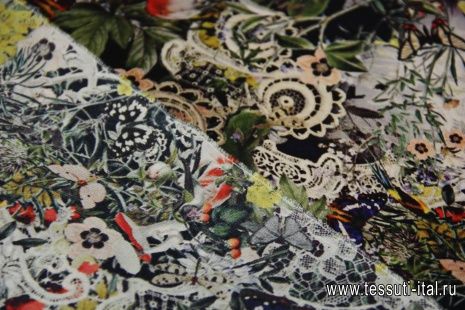 Крепдешин (н) бабочки на растительном орнаменте - итальянские ткани Тессутидея арт. 02-6001