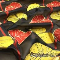 Органза с люрексом (н) крупный красно-желтый орнамент на черном - итальянские ткани Тессутидея арт. 03-4850