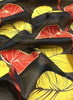 Органза с люрексом (н) крупный красно-желтый орнамент на черном - в интернет-магазине тканей Тессутидея арт. 03-4850