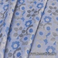 Тафта (н) бело-голубой цветочный орнамент на светло-голубом - итальянские ткани Тессутидея арт. 03-5551