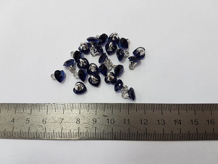 Пуговица на ножке синее сердце  d-8mm SWAROVSKI - итальянские ткани Тессутидея арт. F-3228