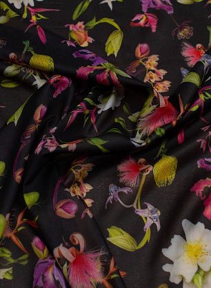Клеевая (н) цветочный рисунок на черном - в интернет-магазине тканей Тессутидея арт. 03-6971