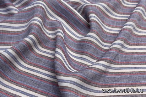 Лен (н) красно-бело-сине-коричневая полоска - итальянские ткани Тессутидея арт. 16-0563