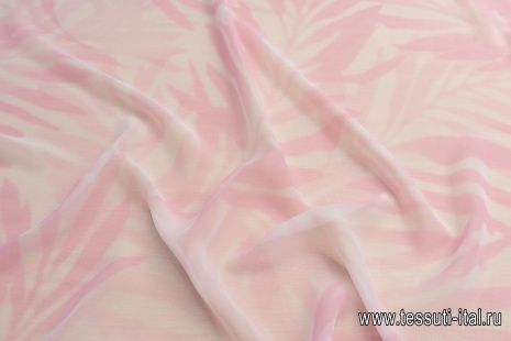 Шифон (н) крупный розовый растительный рисунок на белом - итальянские ткани Тессутидея арт. 10-2645