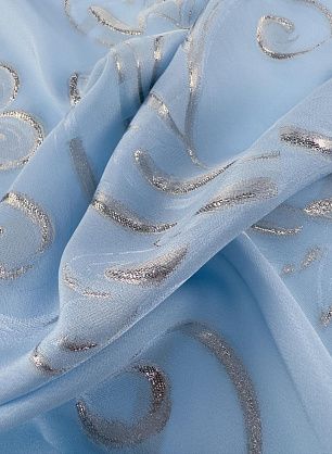 Шелк филькупе с люрексом (н) серебряный растительный рисунок на голубом - в интернет-магазине тканей Тессутидея арт. 10-4727