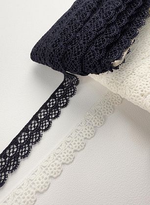 Кружево макраме (о) темно-синее, белое 2см  - в интернет-магазине тканей Тессутидея арт. 03-2106