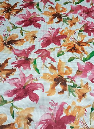 Плательная стрейч (н) красно-коричневый цветочный орнамент на клетке ш-150см - в интернет-магазине тканей Тессутидея арт. 03-3985