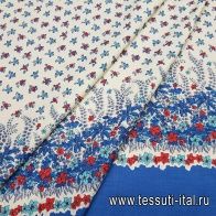 Плательная (н) красно-сине-голубой цветочный орнамент на айвори - итальянские ткани Тессутидея арт. 01-4146