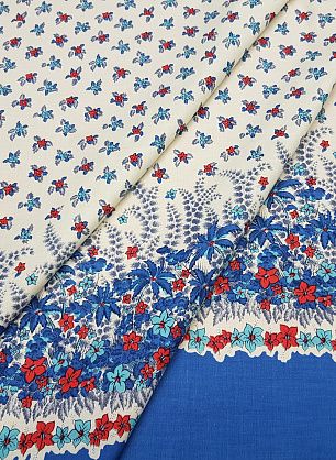 Плательная (н) красно-сине-голубой цветочный орнамент на айвори - в интернет-магазине тканей Тессутидея арт. 01-4146