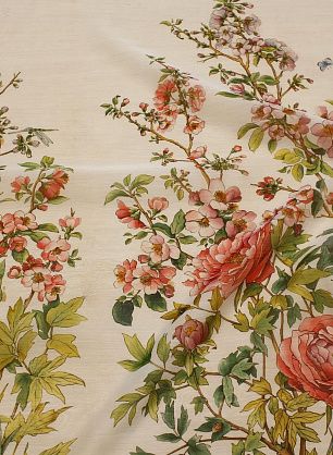 Органза купон (0,99м) (н) цветочно-растительный рисунок на айвори - в интернет-магазине тканей Тессутидея арт. 03-7073