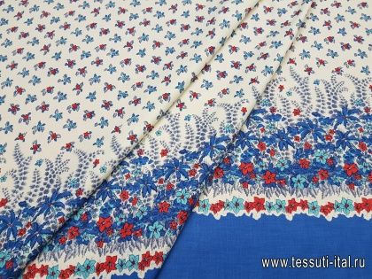 Плательная (н) красно-сине-голубой цветочный орнамент на айвори - итальянские ткани Тессутидея арт. 01-4146