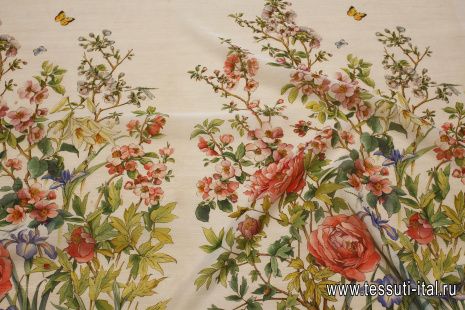 Органза купон (0,99м) (н) цветочно-растительный рисунок на айвори - итальянские ткани Тессутидея арт. 03-7073