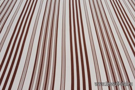Крепдешин (н) бело-коричневая стилизованная полоска  - итальянские ткани Тессутидея арт. 10-2460