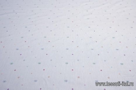 Сорочечная (н) мелкие цветы на бело-голубой полоске - итальянские ткани Тессутидея арт. 01-5695